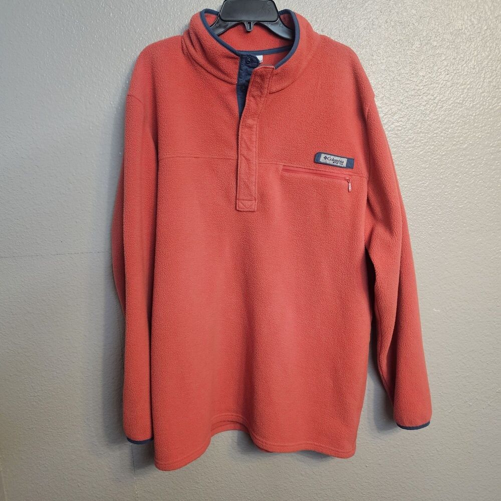 Columbia PFG Mens XL Coral Red Fleece 1/4 Zip Pullover Fishing Outdoor Warm H183